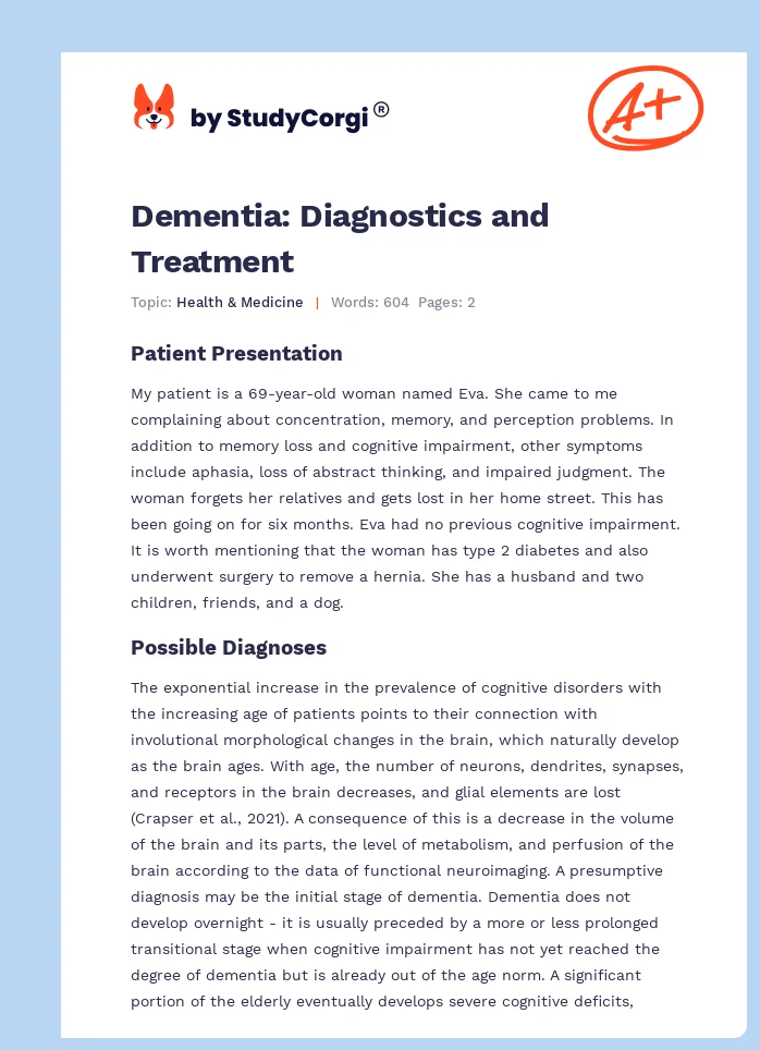 Dementia: Diagnostics and Treatment. Page 1