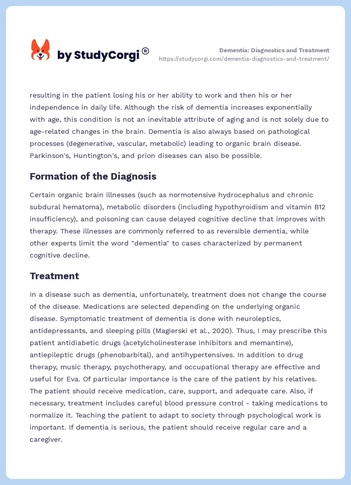 Dementia: Diagnostics and Treatment. Page 2