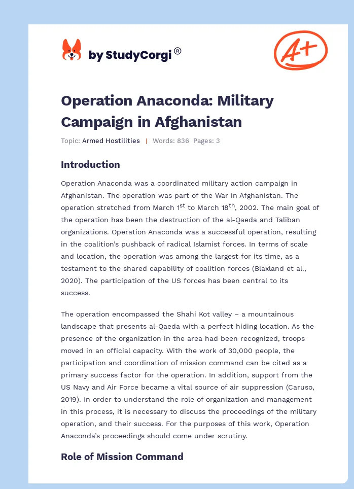 Operation Anaconda: Military Campaign in Afghanistan. Page 1