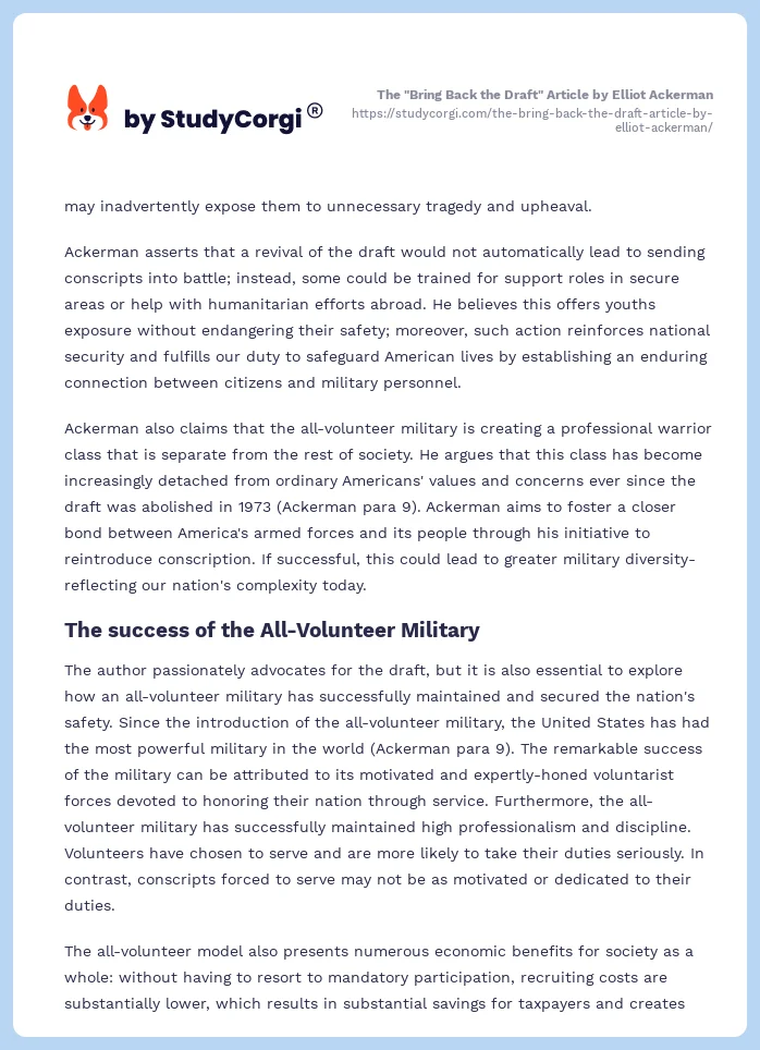 The "Bring Back the Draft" Article by Elliot Ackerman. Page 2