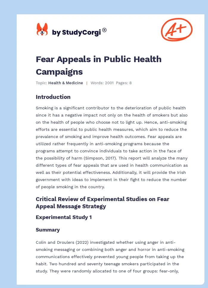Fear Appeals in Public Health Campaigns. Page 1