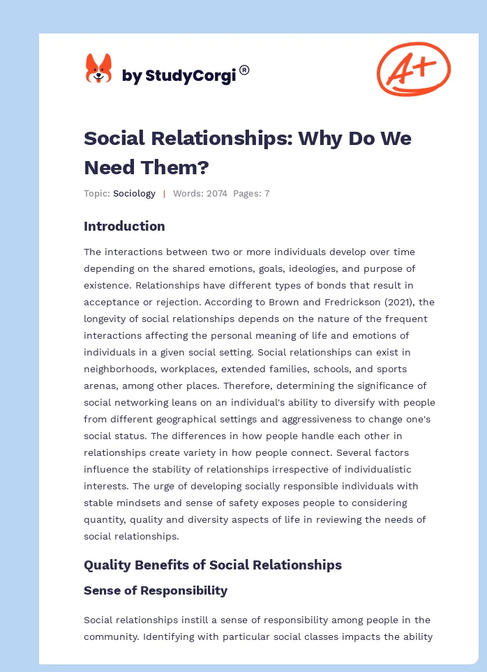 Social Relationships: Why Do We Need Them?. Page 1