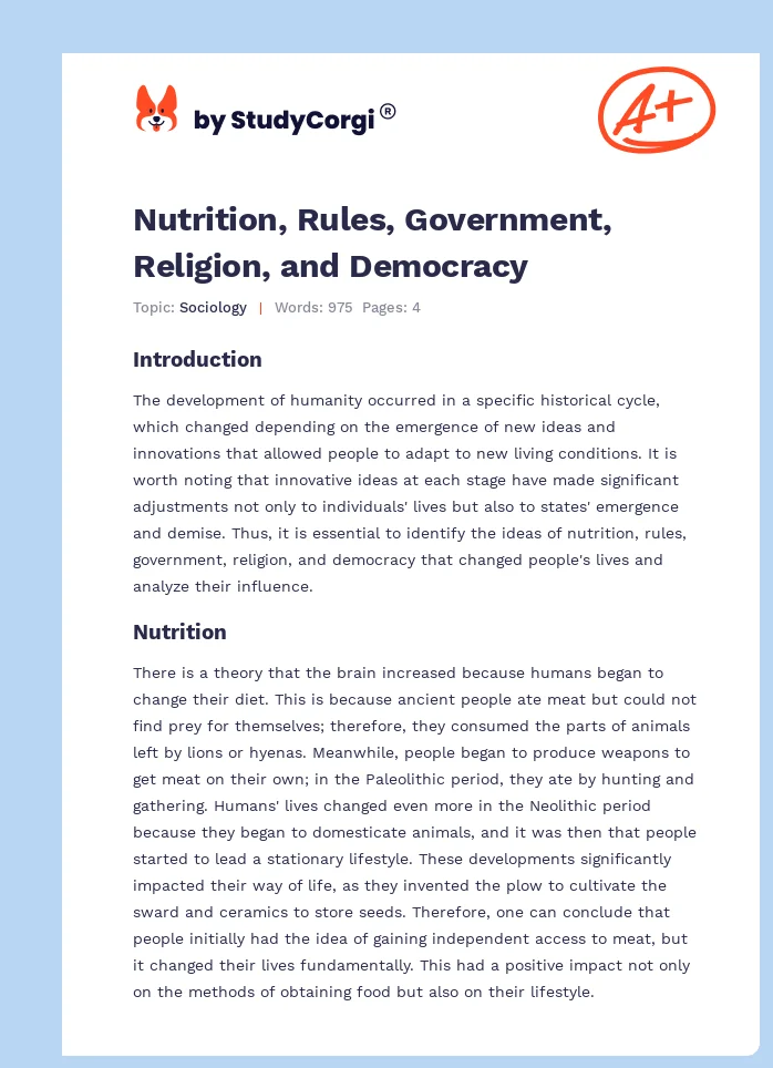 Nutrition, Rules, Government, Religion, and Democracy. Page 1