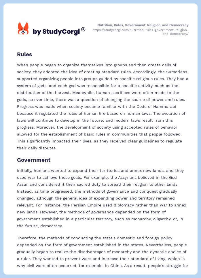 Nutrition, Rules, Government, Religion, and Democracy. Page 2