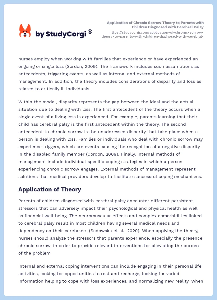 Application of Chronic Sorrow Theory to Parents with Children Diagnosed with Cerebral Palsy. Page 2