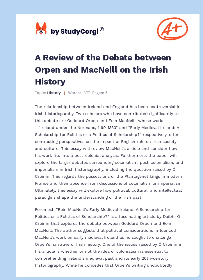 A Review of the Debate between Orpen and MacNeill on the Irish History. Page 1