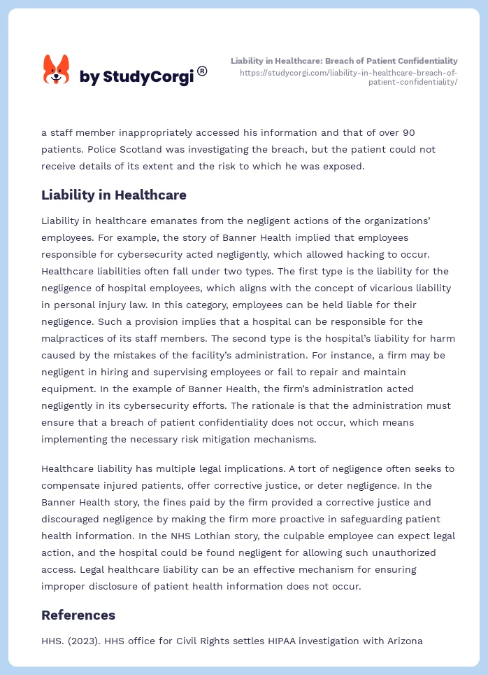 Liability in Healthcare: Breach of Patient Confidentiality. Page 2