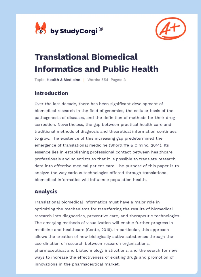 Translational Biomedical Informatics and Public Health. Page 1