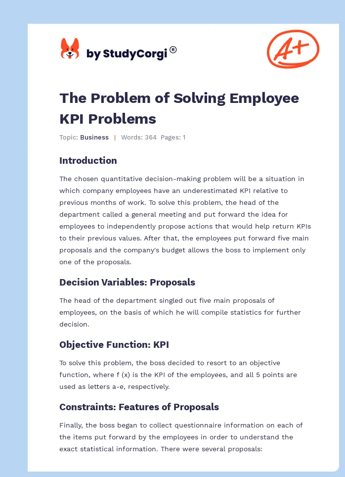 The Problem of Solving Employee KPI Problems. Page 1