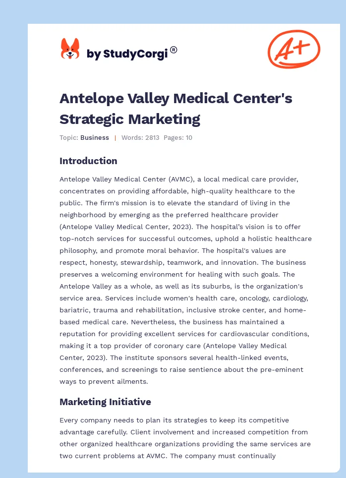 Antelope Valley Medical Center's Strategic Marketing. Page 1
