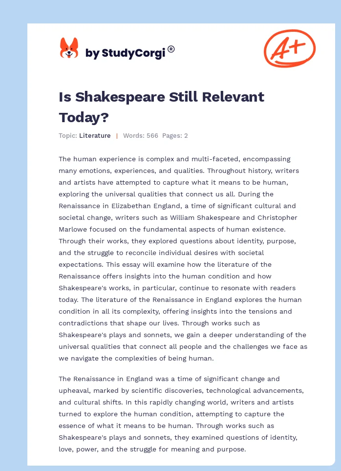 how is shakespeare still relevant today essay