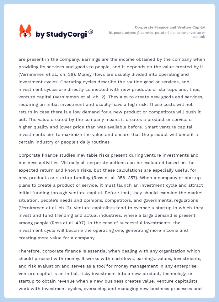 Corporate Finance and Venture Capital. Page 2