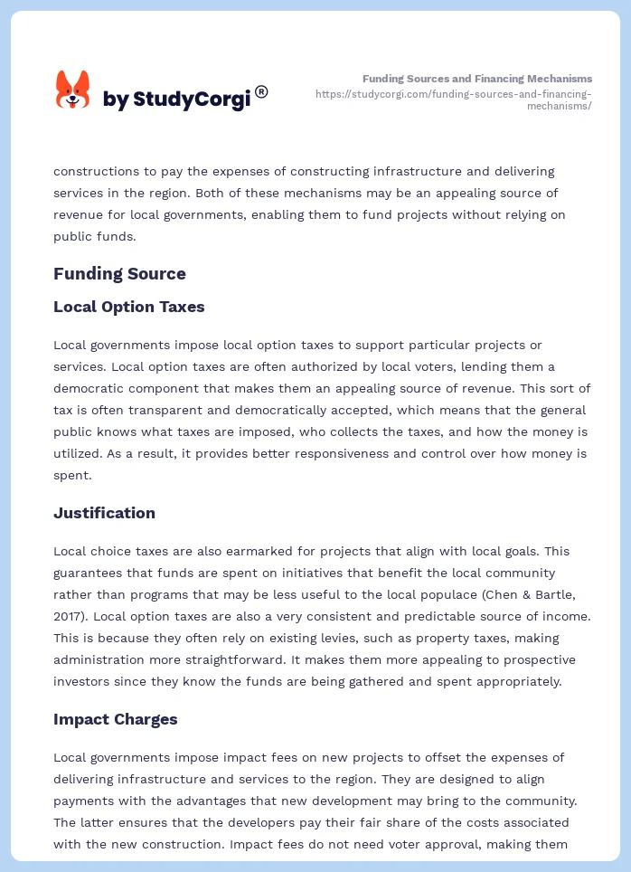 Funding Sources and Financing Mechanisms. Page 2