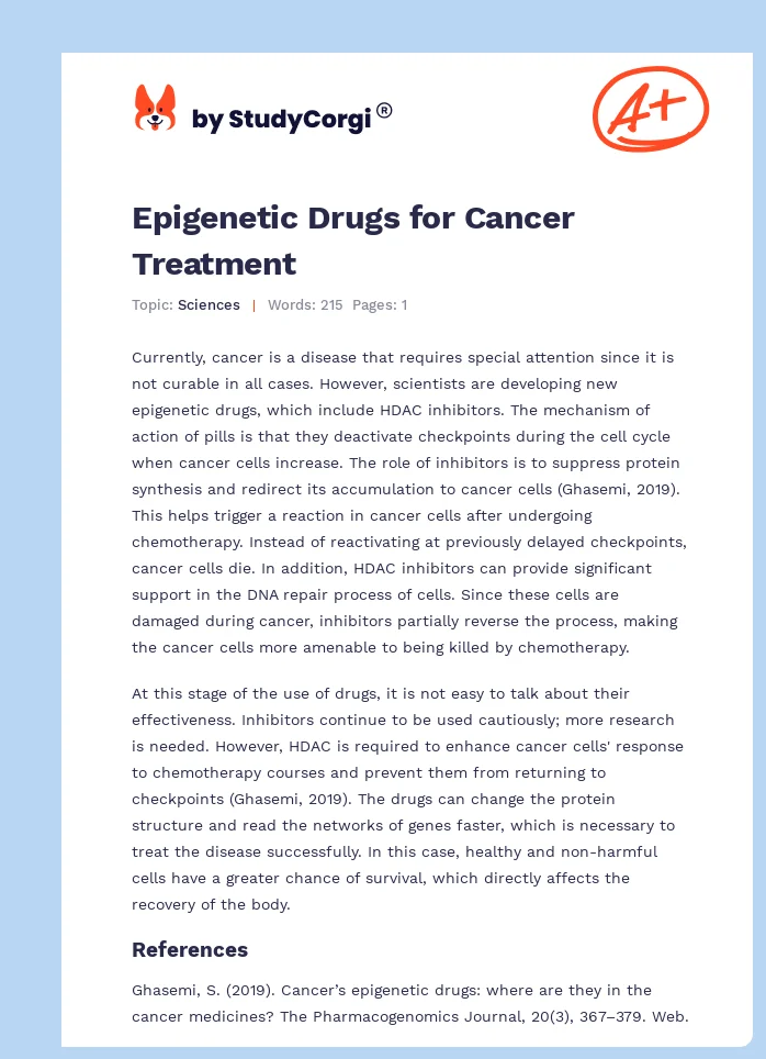 Epigenetic Drugs for Cancer Treatment. Page 1