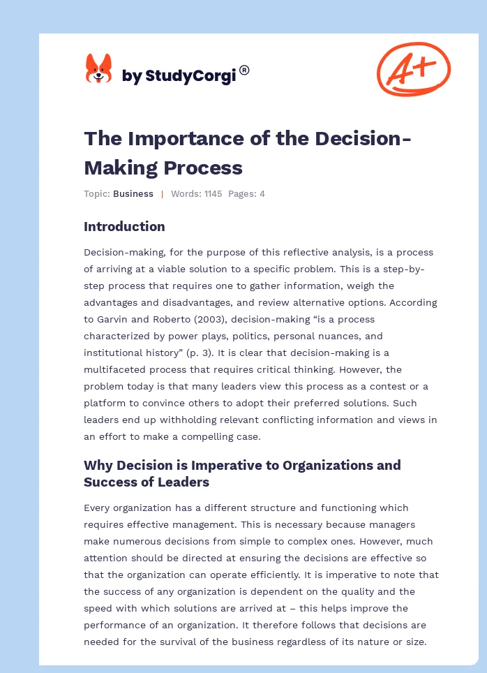 The Importance of the Decision-Making Process. Page 1
