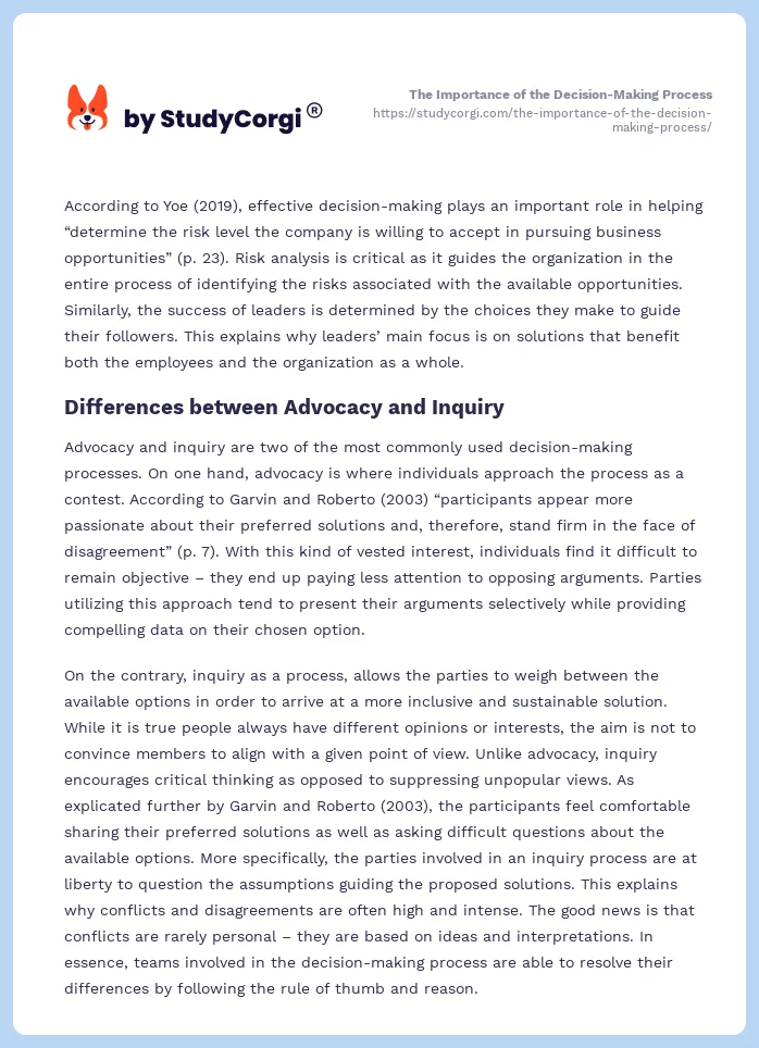 The Importance of the Decision-Making Process. Page 2