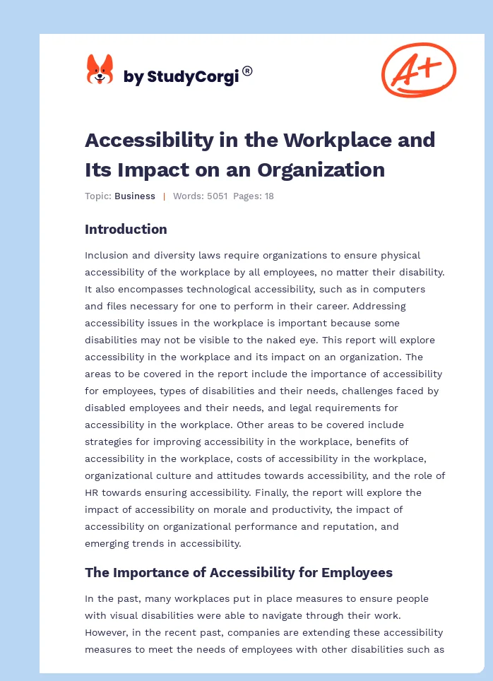 Accessibility in the Workplace and Its Impact on an Organization. Page 1