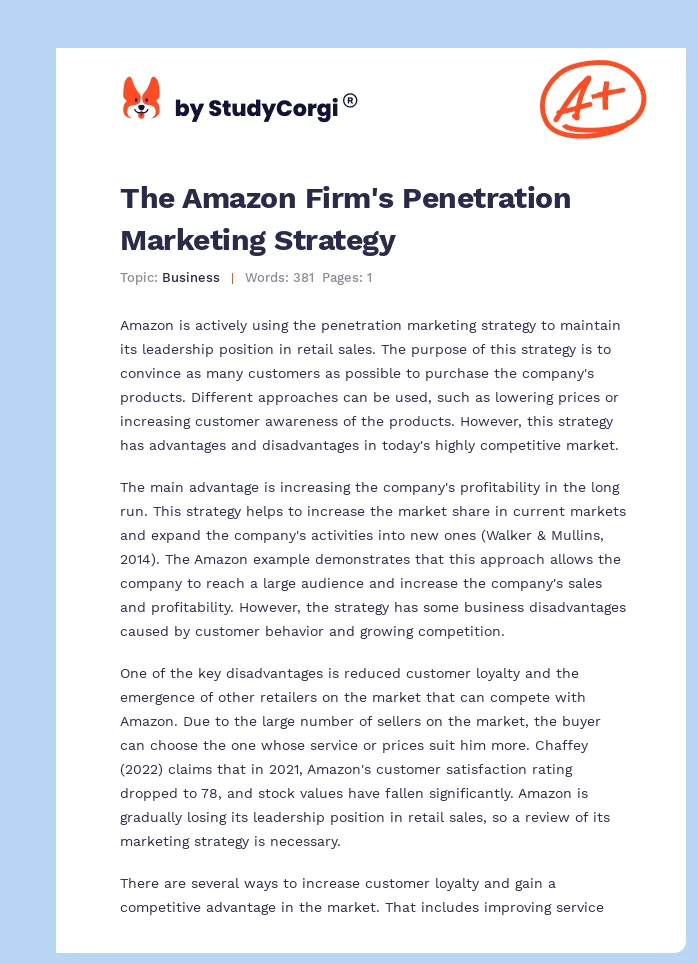 The Amazon Firm's Penetration Marketing Strategy. Page 1