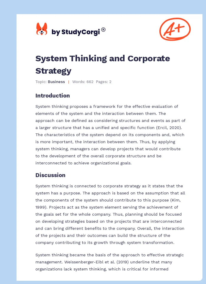 System Thinking and Corporate Strategy. Page 1