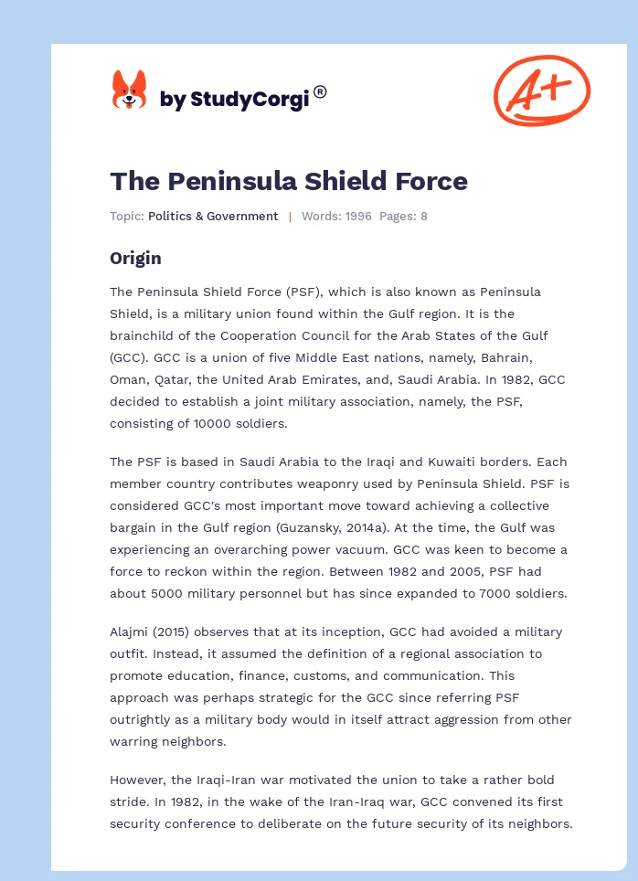 The Peninsula Shield Force. Page 1