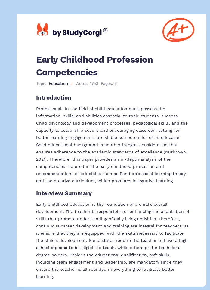 Early Childhood Profession Competencies. Page 1