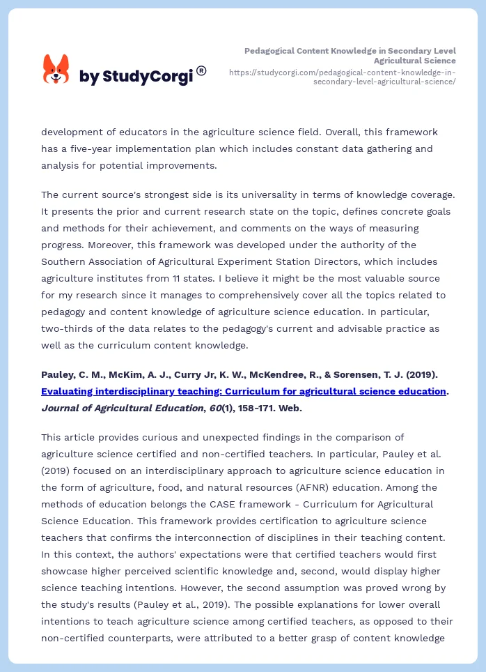 Pedagogical Content Knowledge in Secondary Level Agricultural Science. Page 2