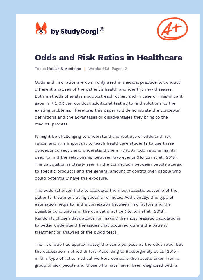 Odds and Risk Ratios in Healthcare. Page 1
