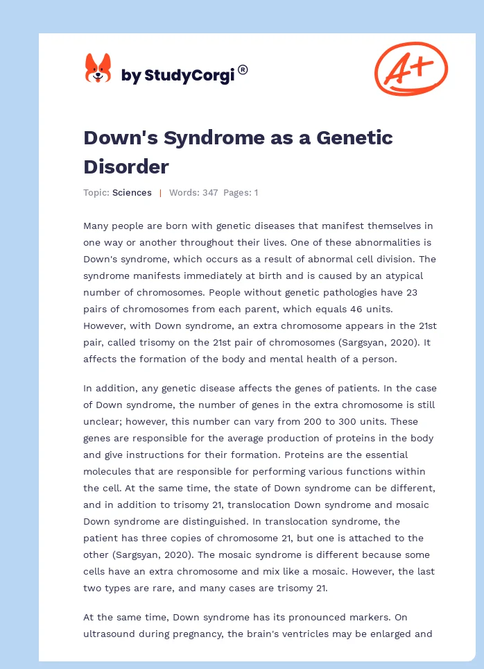 Down's Syndrome as a Genetic Disorder. Page 1
