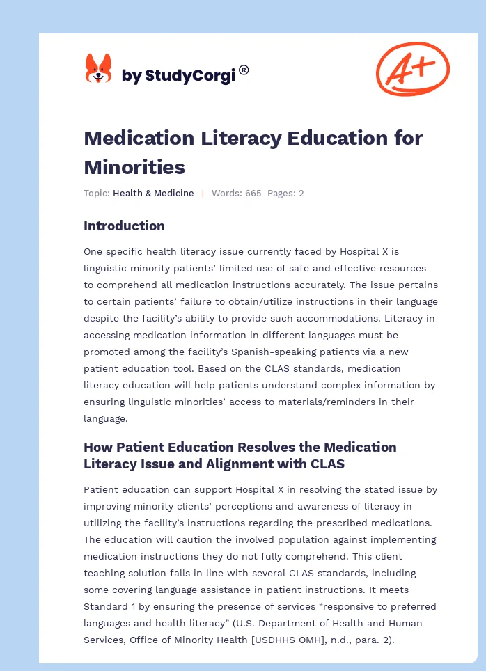 Medication Literacy Education for Minorities. Page 1