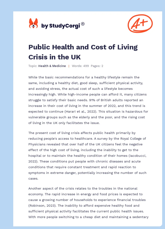 Public Health and Cost of Living Crisis in the UK. Page 1