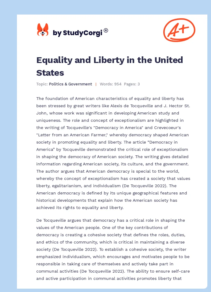 Equality and Liberty in the United States. Page 1