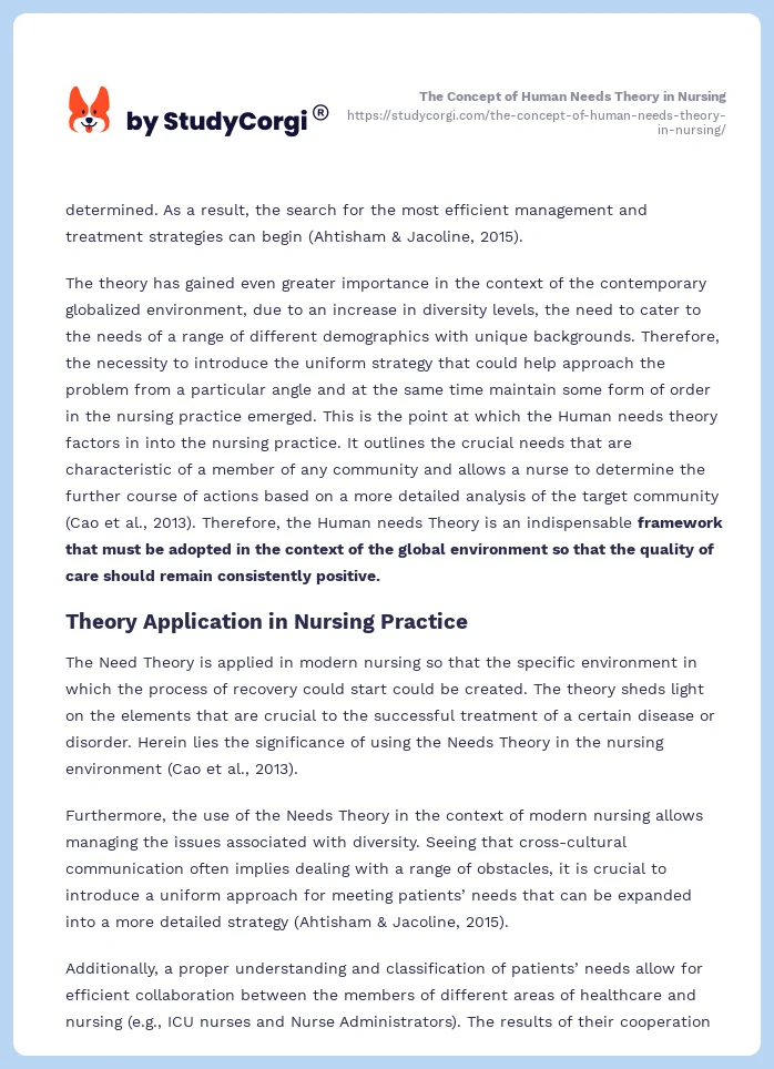 The Concept of Human Needs Theory in Nursing. Page 2