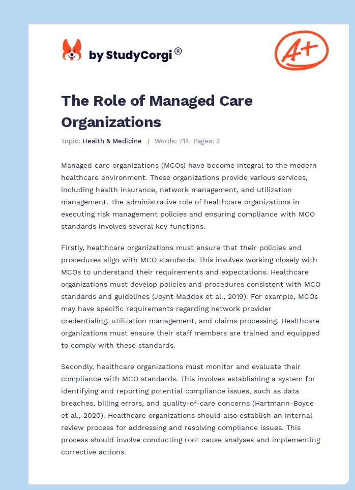 The Role of Managed Care Organizations. Page 1