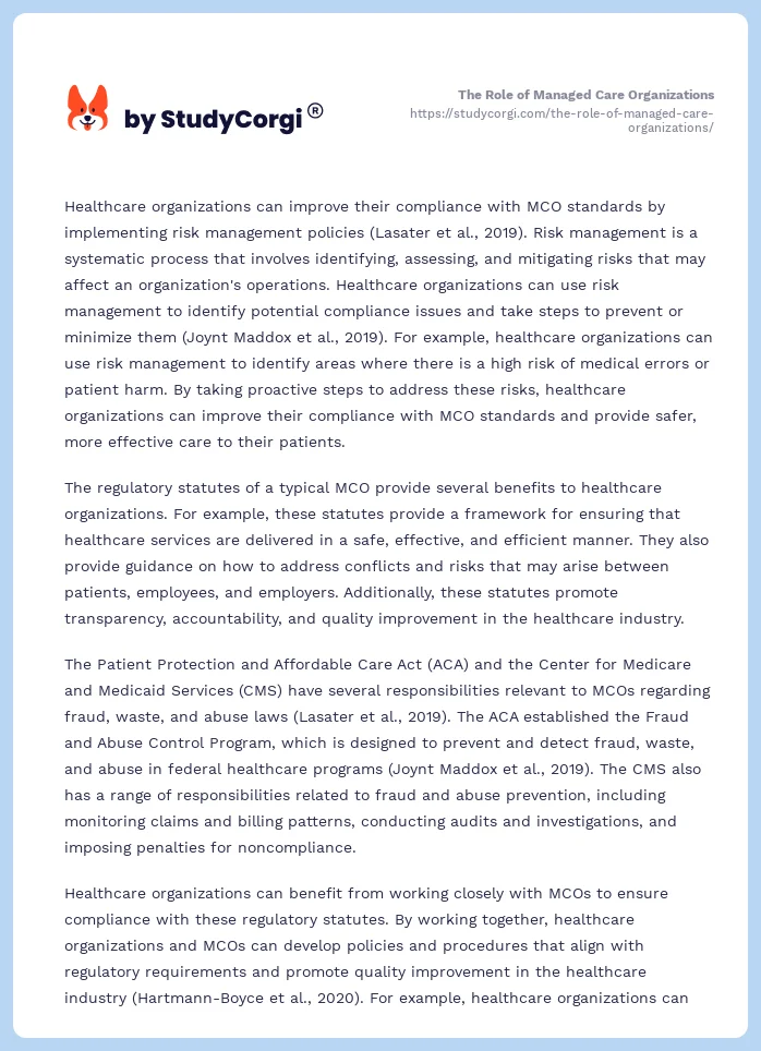 The Role of Managed Care Organizations. Page 2