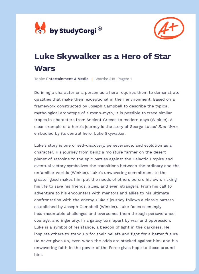 Luke Skywalker as a Hero of Star Wars. Page 1