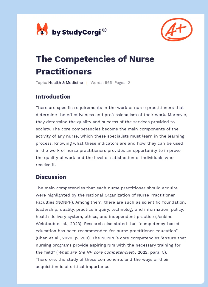 The Competencies of Nurse Practitioners. Page 1