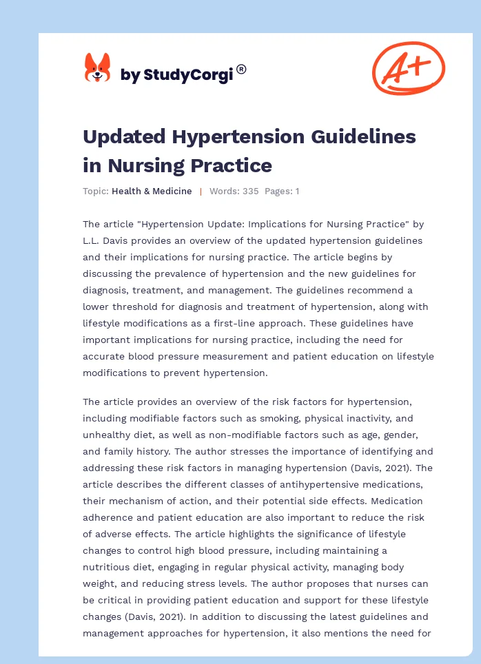 Updated Hypertension Guidelines in Nursing Practice. Page 1