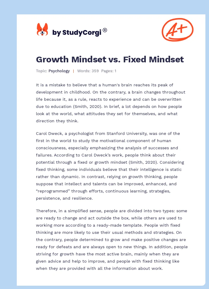 Growth Mindset vs. Fixed Mindset. Page 1