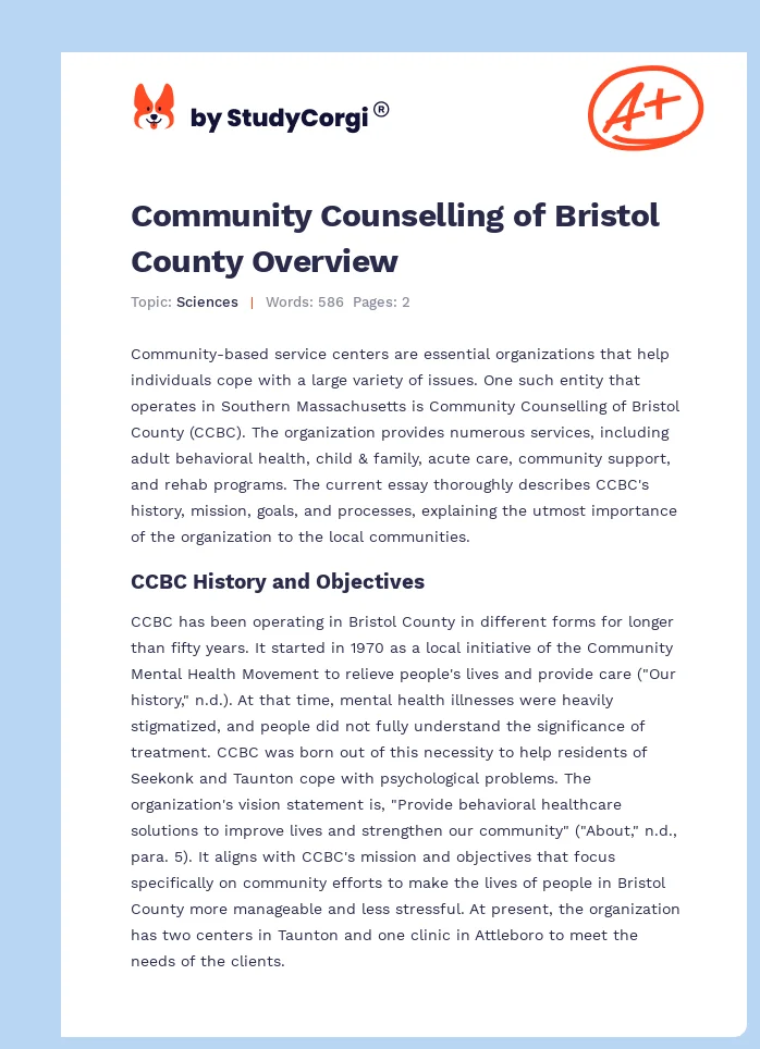 Community Counselling of Bristol County Overview. Page 1