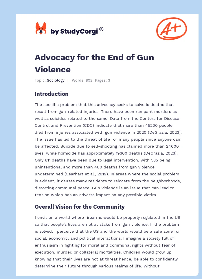 Advocacy for the End of Gun Violence. Page 1