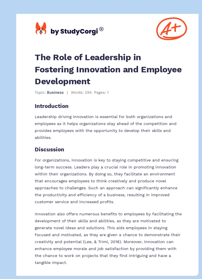 The Role of Leadership in Fostering Innovation and Employee Development. Page 1