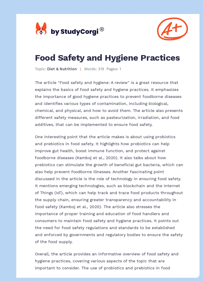 Food Safety and Hygiene Practices. Page 1