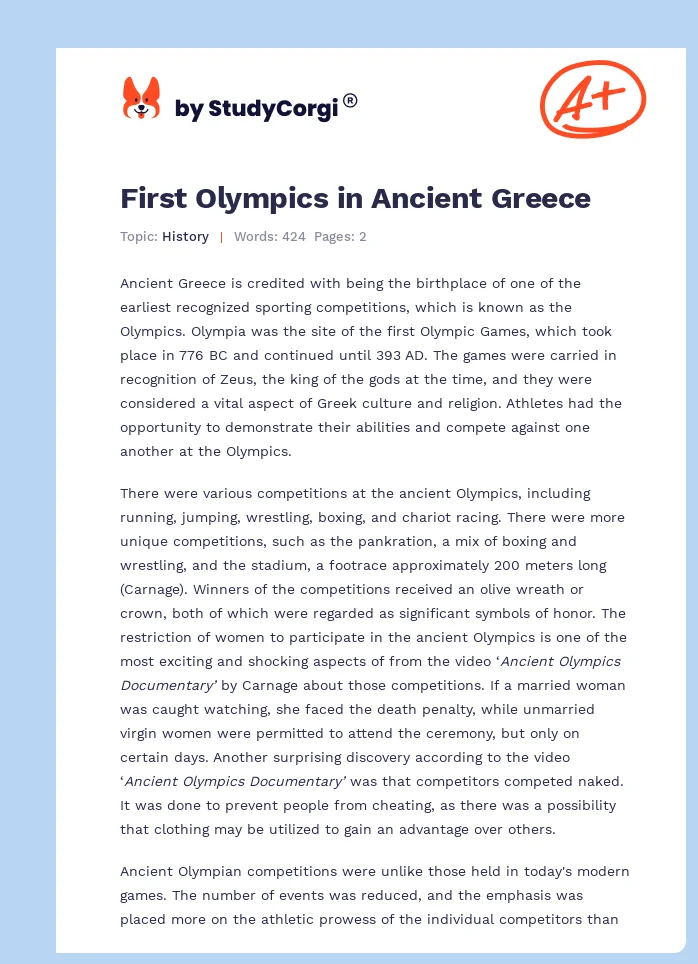 First Olympics in Ancient Greece. Page 1
