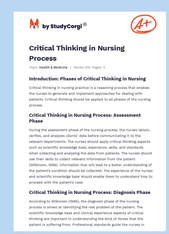 Critical Thinking in Nursing Process. Page 1