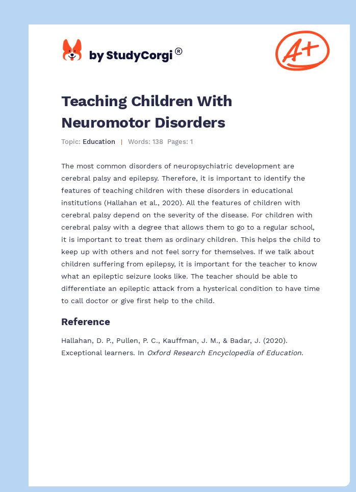 Teaching Children With Neuromotor Disorders. Page 1