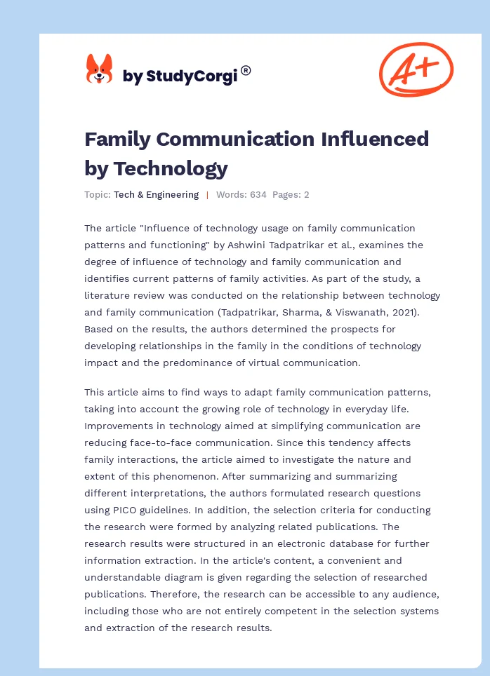 Family Communication Influenced by Technology. Page 1