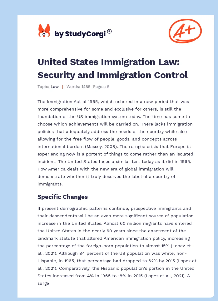 United States Immigration Law: Security and Immigration Control. Page 1