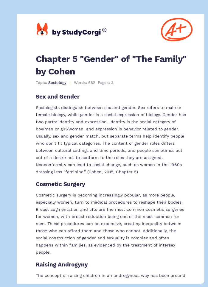 Chapter 5 "Gender" of "The Family" by Cohen. Page 1