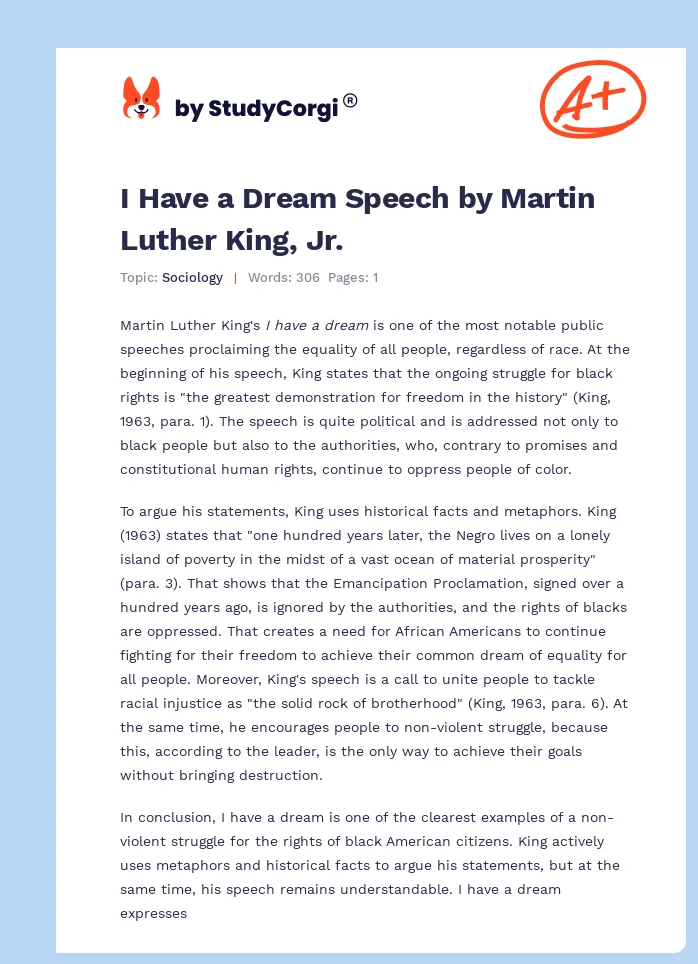 I Have a Dream Speech by Martin Luther King, Jr.. Page 1