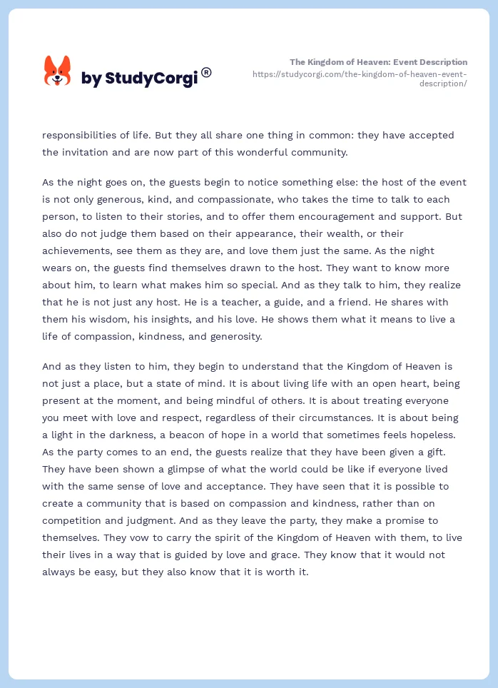 The Kingdom of Heaven: Event Description. Page 2